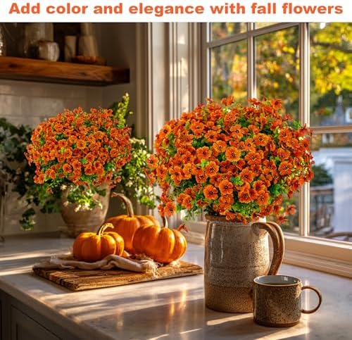 AXYLEX Artificial Mums for Outdoors Fake Fall Flowers Red Orange 16 Pack - Image 5