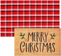 Duraaamo 2 Pcs Merry Christmas Outdoor Doormat Christmas Welcome Coir Doormat Rug Layered Red White Buffalo Plaid Mat for Front Porch Entryway by Duraaamo