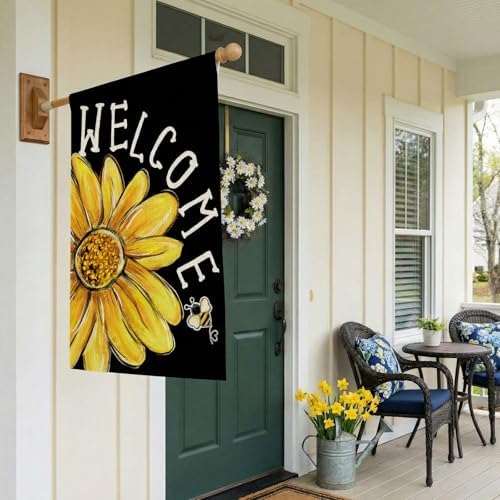 CROWNED BEAUTY Spring Summer Daisy Bee House Flag for Outside 28x40 Inch - Image 3