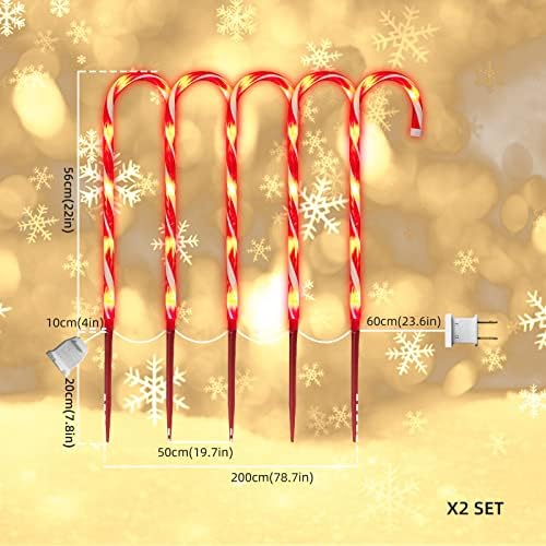 LAMPHOME 10 Pack 22" Christmas Candy Cane Pathway Markers, Xmas Pathway Lights Outdoor with 70 Warm White Lights for Walkway Garden Lawn Holiday Decorations - Image 7