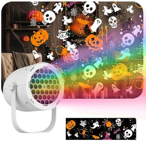 LED Halloween Projector Lamp, 16-Pattern HD Projector Light, USB-Powered mini ABS Projector, Indoor Outdoor Home Decor for Living Room Bedroom Party by GOUTOOL