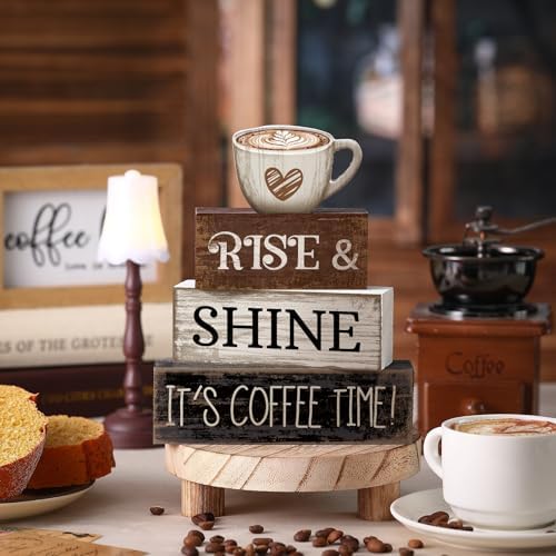 Moucuny 4 Pcs Farmhouse Coffee Bar Sign Decor Wooden It's Coffee Time Sign - Image 2