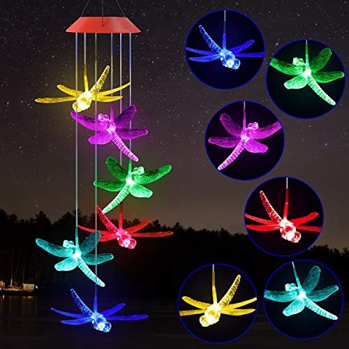 Solawindchime Dragonfly Wind Chimes Gifts for Women, Color Changing Solar Wind Chime Outdoor Decor, Waterproof Solar Lights, Romantic Dragonfly Wind Bells, Solar Powered Wind Chime Garden Decoration by Solawindchime