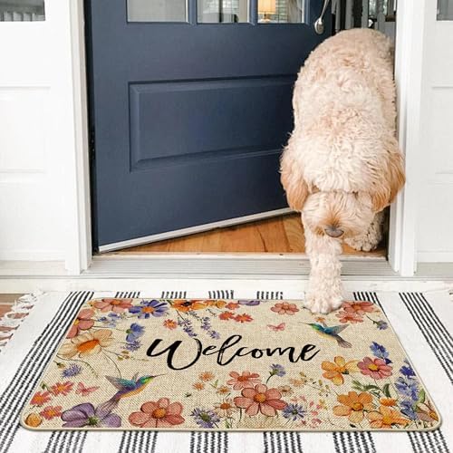Wildflower Welcome Doormat 17"x29", Flower Spring Door Mat Indoor Entrance, Indoor Front Door mat, Non Slip Outdoor Entrance Mats, Low Profile Design Patio Porch Entryway Mats - Image 5