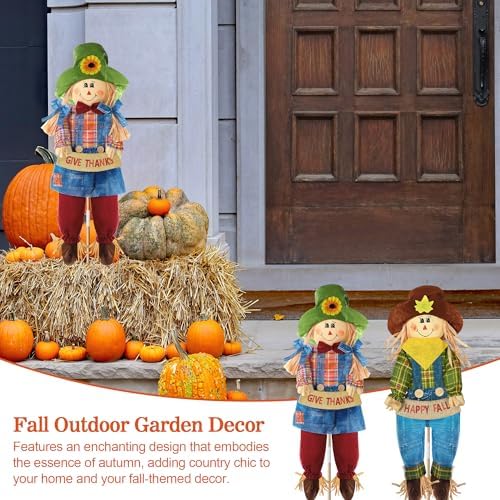 Meonum 2 Pack Fall Scarecrow Outdoor Decorations(Denim,Styleb,70cm) - Image 6