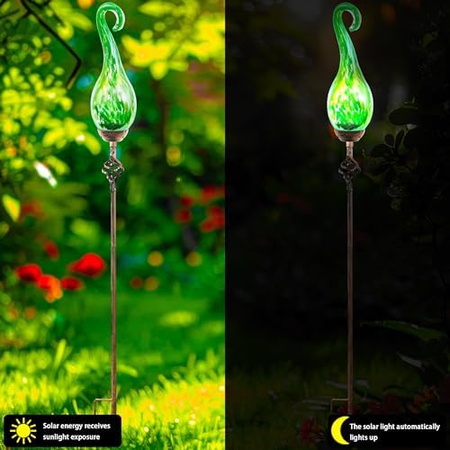 Solar Flame Lights Outdoor, Green Flame Lights Outdoor Decorative Garden Stakes Decor Waterproof Solar Stake Lights for Outside Yard Patio Lawn Porch Cemetery - Image 2