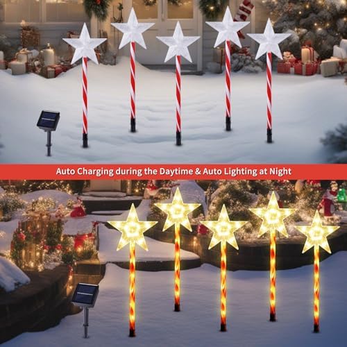 BRIGHTDECK Solar Christmas Star Pathway Lights Outdoor Decorations, 5 Pack - Image 3