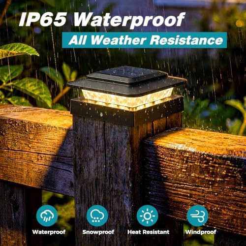 kolpop 4x4 Solar Post Cap Lights Outdoor 4Pack- 3 Color Temperatures& 2 Level Brightness, IP65 Waterproof, 16 LED Black Fence Deck Post Light Solar Powered Only for 4×4/3.5×3.5 Wood/Vinyl Posts - Image 5