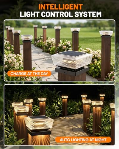 4x4 Solar Post Cap Lights Outdoor 4 Pack, 3000K Warm Fence Deck Post Solar Lights with Upgrade Solar Panel, Waterproof Solar Post Caps for 3.5x3.5, 4x4, Wooden & Vinyl Posts, Porch Patio Garden Use - Image 3