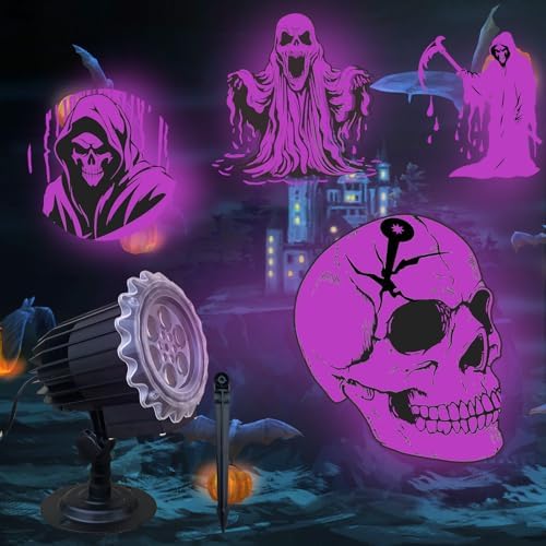 Halloween Projector Lights Outdoor, 3D-Dynamic Outdoor Holiday Light Projector with 4 Different Rotating Patterns, Ghost, Skull, Waterproof for Birthday Party Yard Decorations by Yokgrass