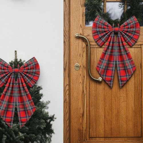 Suncalla 2 Pcs Red Green Christmas Tartan Plaid Wreath Bows 18'' x 12'' - Image 4