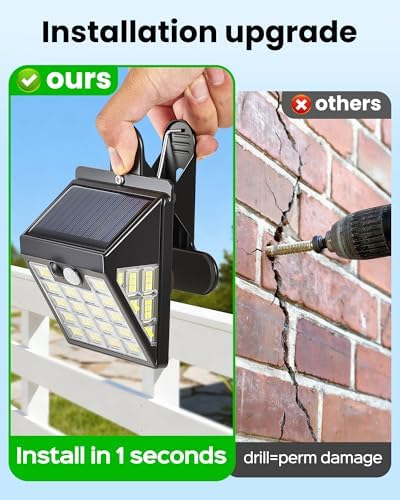 160LEDs Clip on Solar Lights Outdoor, Motion Sensor Solar Lights, Solar Fence Lights Outdoor, IP65 Waterproof Solar Wall Lights for Deck Yard Garden Camping (2 Pack) - Image 3