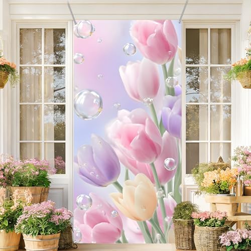 Front Door Covers Decorative, Spring Flower Design Door Curtain 70.8 x 35.4 Inch for Porch Outdoor Indoor Home Decor (Colorful-231) - Image 6