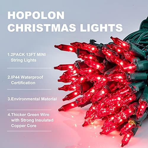 Hopolon Red Christmas Mini Lights, 2 Pack 50 Count 13FT Green Wire - Image 3