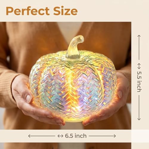 Fall Decor,Mercury Glass Light up Pumpkin Lights with Timer(Colorful) - Image 4