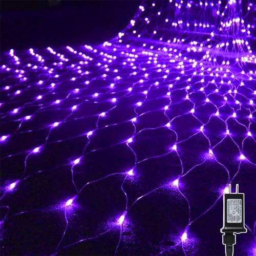 WATERGLIDE Outdoor Halloween Net Lights, 12FT x 5FT 360 LED Christmas Fairy Mesh Lights with 8 Lighting Modes, Connectable for Garden Xmas Tree, Bushes, Holiday Wedding Party Decorations, Purple by WATERGLIDE