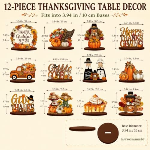 12 Pcs Fall Thanksgiving Table Decor Turkey Scarecrow Wooden Centerpiece - Image 2