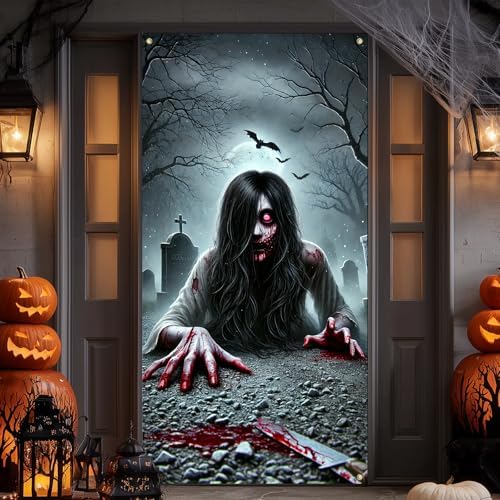 IVN Halloween Cemetery Crawler Door Cover Decorations 35x71 Inch - Image 2