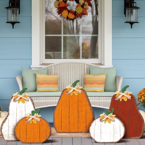 Yuntau 5 Pcs Farmhouse Fall Porch Decoration, Standing Pumpkin Design - Image 5