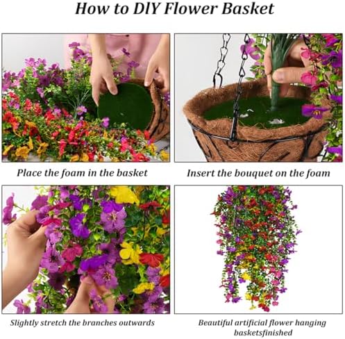 Artificial Hanging Flowers for Outdoor Spring Decoration, 4PCS Fake Silk Daisy with Eucalyptus Leaves UV Resistant Look Real Faux Flowers for Outside Porch Patio Window Box Yard Home Decor (Mix Color) - Image 6