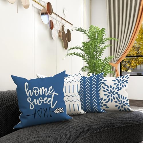 YCOLL Pillow Covers 18x18 Set of 4, Modern Sofa Throw Pillow Cover, Decorative Outdoor Linen Fabric Pillow Case for Couch Bed Car，Light Blue - Image 6