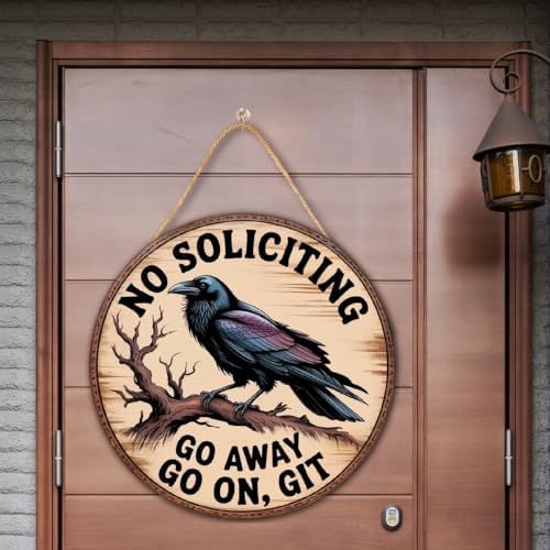 No Soliciting Wood Hanging Sign for Front Door, Crow Gifts Go On Git Door Sign - Image 3