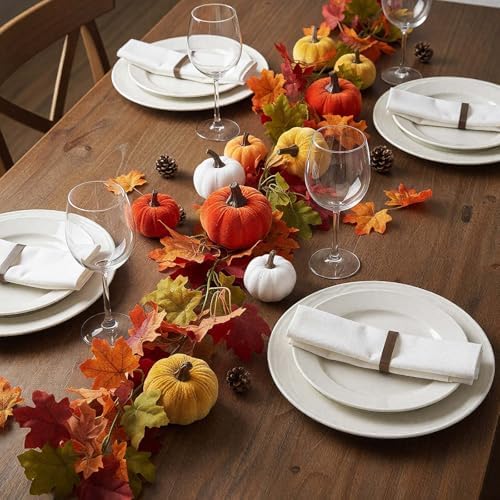 Conelist 2 Pcs Maple Leaf Garland 24 Velvet Pumpkins Orange Farmhouse - Image 3