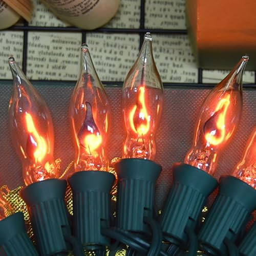 12.8Ft Flicker Flame String Lights C18 Retro Flame Flickering String Lights Fake Fire Lights String with 10 + 2Pcs E12 Flame Bulbs, for Christmas Halloween Home Fireplace Yard Party Decorations, 1W - Image 2