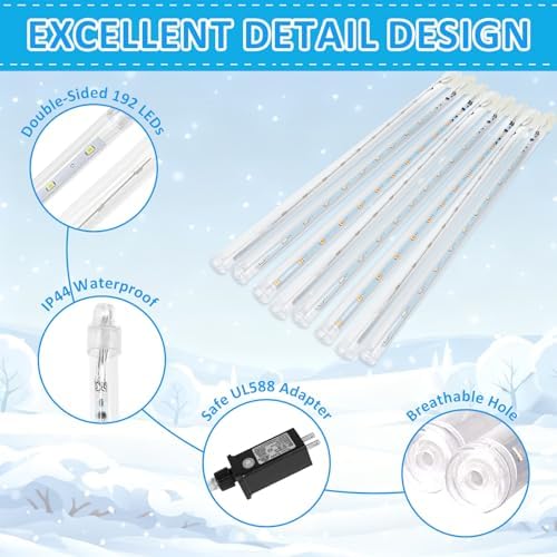 2 Pack Christmas Lights Outdoor 16 Tubes 384 LEDs Meteor Shower Rain Lights - Image 6