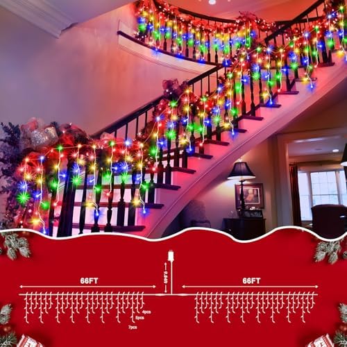 XURISEN 1280 LED 132ft Christmas Lights Outdoor with 240 Drops 8 Modes Curtain Fairy Lights Plug in Waterproof Timer Memory Function String Lights for Christmas Holiday Wedding Party Decor(Multicolor) - Image 5