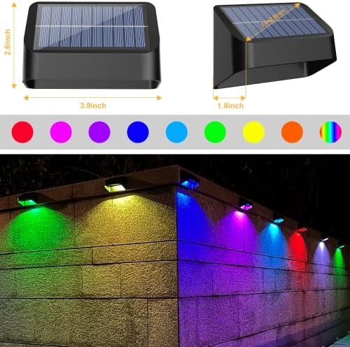 Solar Lights Outdoor, RGB 8 Colors, Dusk to Dawn Deck Light, Solar Deck Lights for Outside IP65 Waterproof, Backyard/Railing/Wall/Step/Patio/Fence(8 Pack,Black) - Image 5