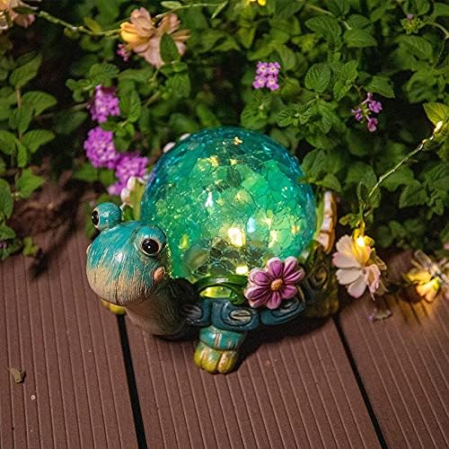 Garden Turtle Statue Outdoor Decor, Resin Solar Lights with Glass Globe - Image 2