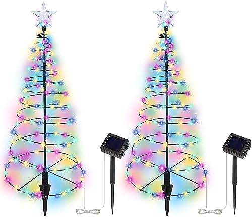Dynaming 2 Pack Solar Spiral Christmas Trees with Multicolor Lights, 26" Outdoor Light Up Xmas Pathway Markers with Stake, Auto On/Off & Waterproof Lights for Winter Patio Yard Walkway Driveway Decor - Image 6