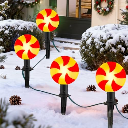 7Ft Christmas Lollipop Peppermint Pathway Lights Outdoor with 4 LED Bulbs by Unknown