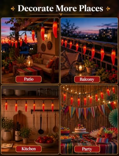 Red Chili Pepper Lights, 13.6Ft Christmas Decorations String Lights with 35 Red Chili Pepper Lights for Mexican Fiesta Indoor Party Kitchen Patio Bedroom Decorations, Green Wire - Image 6