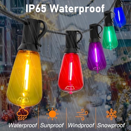 50Ft Outdoor Multicolor String Lights, LED Dimmable Christmas Multicolor Lights Outdoor Waterproof with 25 ST38 Colored LED Bulbs, 2700k Shatterproof for Backyard Gazebo Porch Garden Outside Decor - Image 7