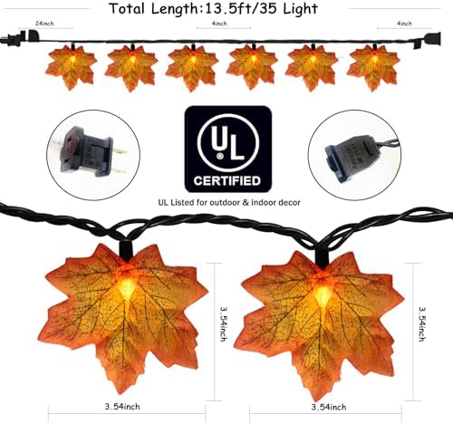 GOOTHY Fall Decor Orange Maple Leaf String Lights Plug in, 13.6Ft LED Outdoor Thanksgiving Decorations Lights with 35 Maple Leaves Light, Hanging Halloween Leaves Light for Outdoor Fall Party Window - Image 2