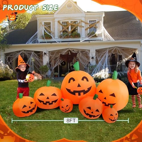 8FT Long Halloween Inflatable Pumpkin Patch Fall Inflatable Thanksgiving Inflatable Pumpkin Patch Blow up Pumpkin Decor Outer Large Party Yard Decoration - Image 3
