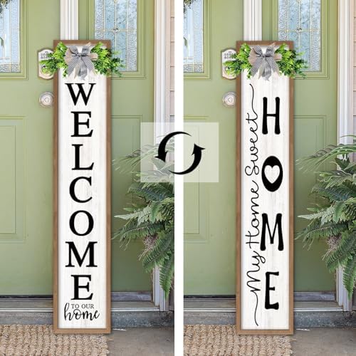 Double-sided Welcome Sign for Front Porch Door, 45"X9", Natural by Unknown