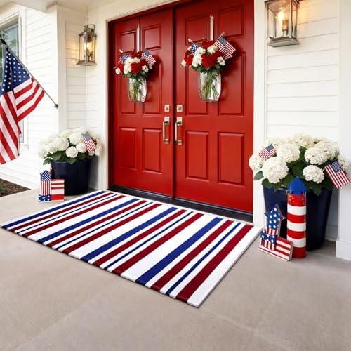 Duraaamo Patriotic Blue Red White Door Mat 3' X 5' for Memorial Day Decor - Image 5