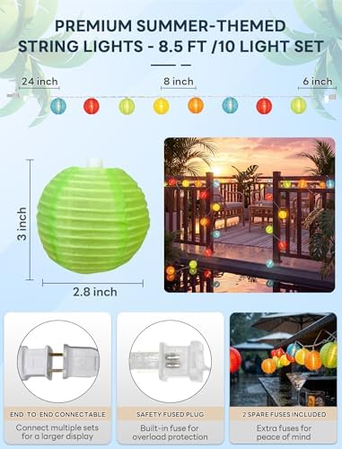 Multicolor Lantern String Lights Outdoor, 8.5FT Plug-in Patio String Lights with 10 Mini Hanging Lanterns, Waterproof Decorative Lights for Garden, Bedroom, Bistro, Christmas Party - Image 2