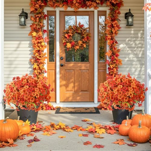 24 Bundles Artificial Mums for Outdoors Decor, UV Resistant Fall Flowers - Image 2