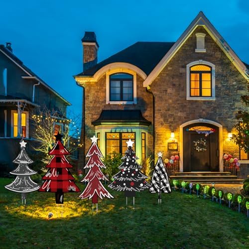 5 PCS Christmas Tree Yard Signs - Outdoor Lawn Sign Decorations with Stakes for Xmas Winter Party Porch Lawn Walkway Decor - Image 3