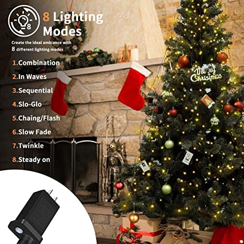 BOLWEO Christmas Tree Lights, 592LED 16 Lines Christmas Lights for Tree 8 Modes for 8ft-10ft Christmas Tree, UL Certified Indoor Outdoor Christmas Decorations 16 * 9.8ft Drops Warm White - Image 3