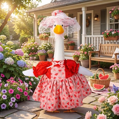 Abbylike Watermelon Porch Goose Outfit Summer Watermelon Costume Clothes for 23'' Goose for Garden Porch Statue Yard Pathway Decorations - Image 5