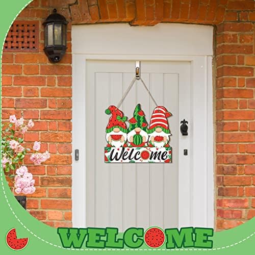 Summer Welcome Sign Wooden Watermelon Gnome Hanging Sign Holiday Door Sign with Ropes Hanging Decoration with Watermelon for Summer Front Door Porch Farmhouse Outdoor Home Decor (Watermelon Gnome) - Image 2