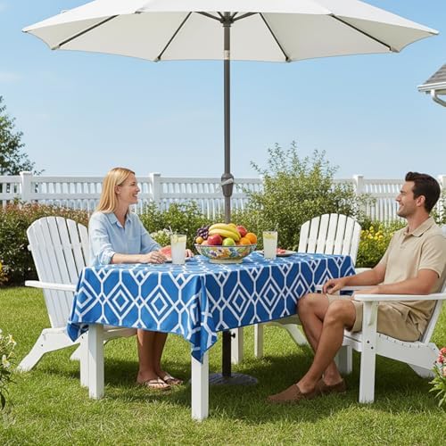 LUSHVIDA Moroccan Outdoor Tablecloth with Umbrella Hole, 60x84 Inch Blue - Image 2
