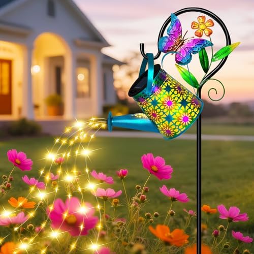 Solar Garden Lights Outdoor,Butterfly Watering Can Light, Waterproof Decor by ZFNN