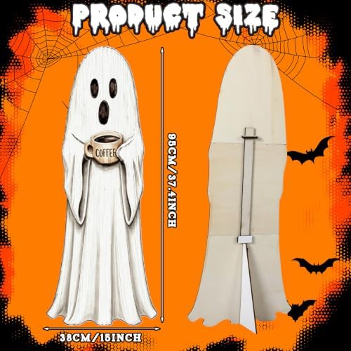Halloween Porch Sign, Coffee Ghost Wooden Front Door Decor - Image 2