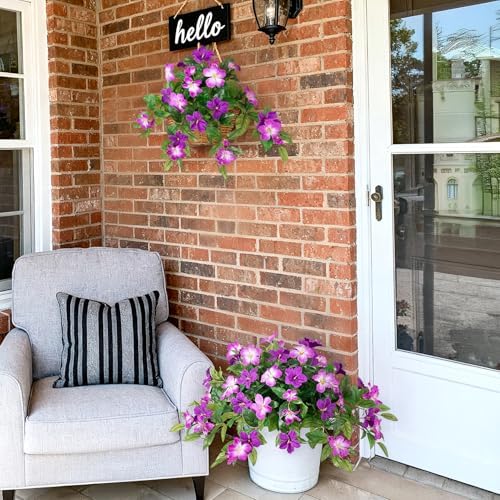 INXUGAO Artificial Hanging Faux Flowers for Outdoors Planters 2PCS Fake Flowers Silk Hibiscus Flowers for Outside Outdoor Faux Hanging Plants UV Resistant Spring Home Front Porch Decoration - Image 5